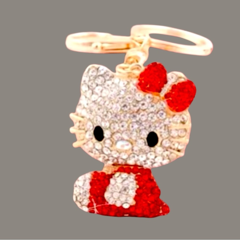Hello Kitty Gold & Red Rhinestone-Encrusted Key Chain, Bag, & Charm Sanrio